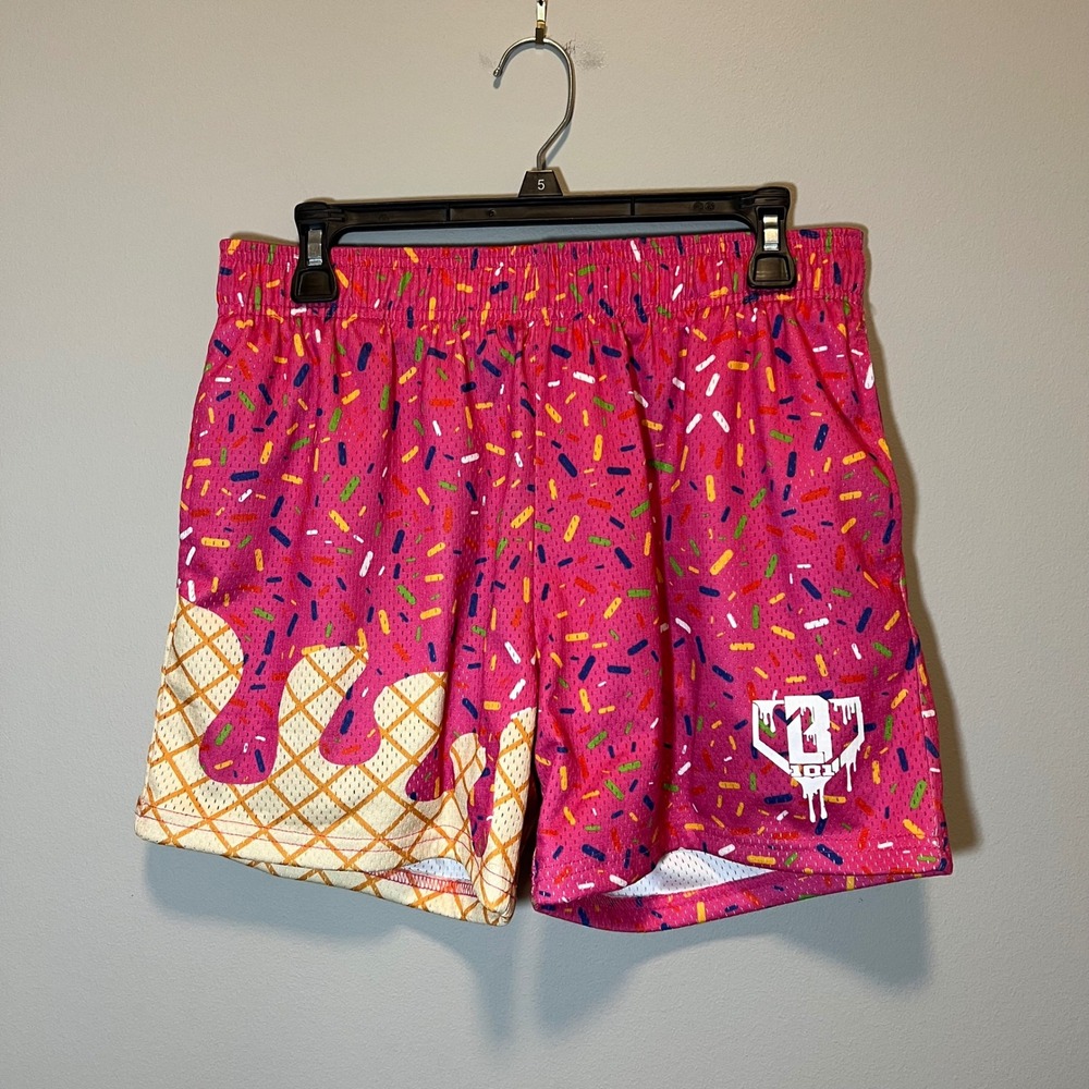 Baseball Lifestyle 101 Pink Ice Cream Sprinkle Mesh Athletic Shorts Men's Small